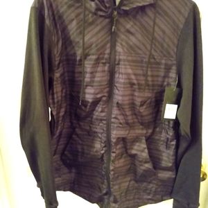 Women's Black Draw String Hooded Zip front jacket.